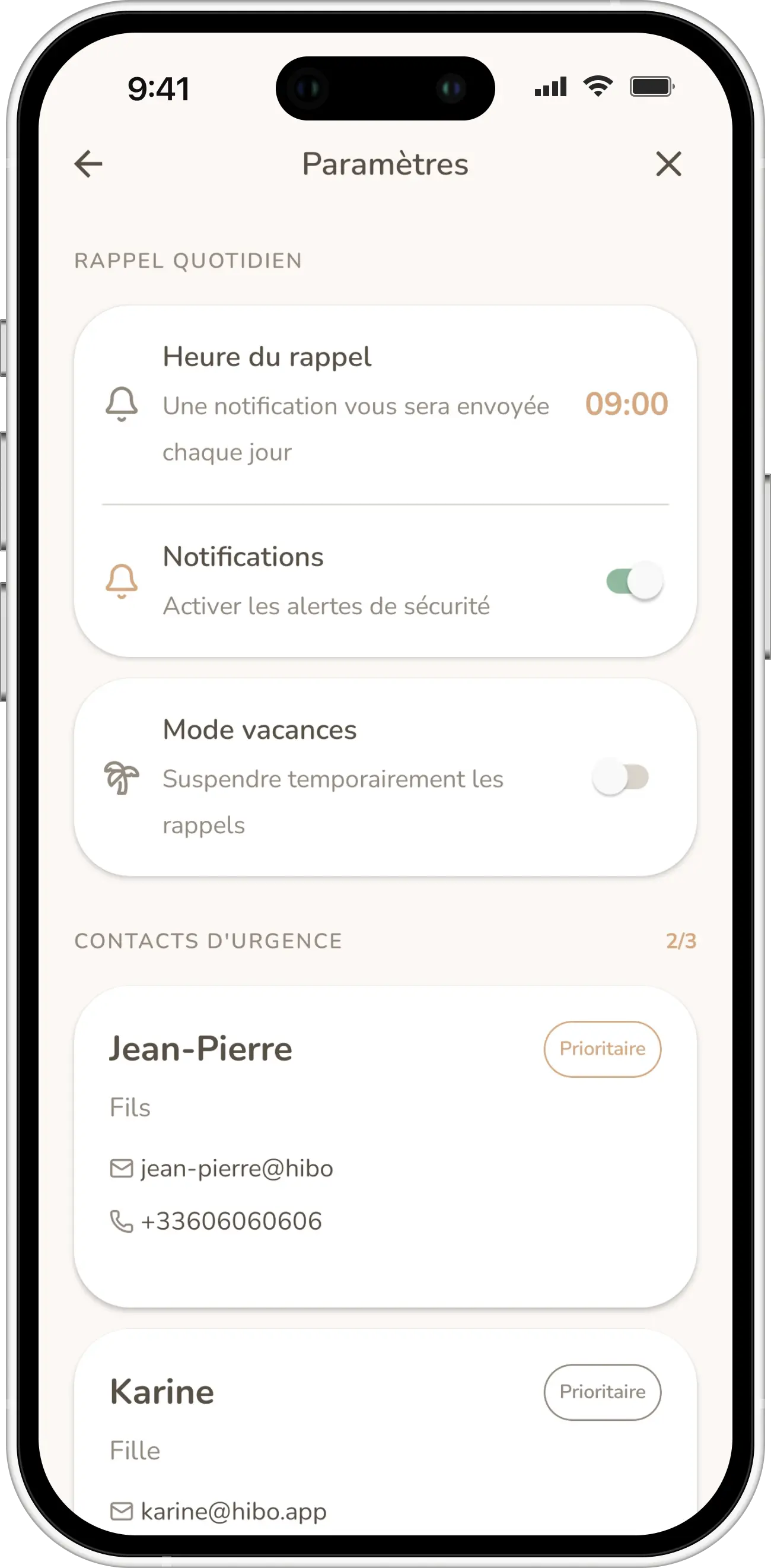 Contacts d'urgence